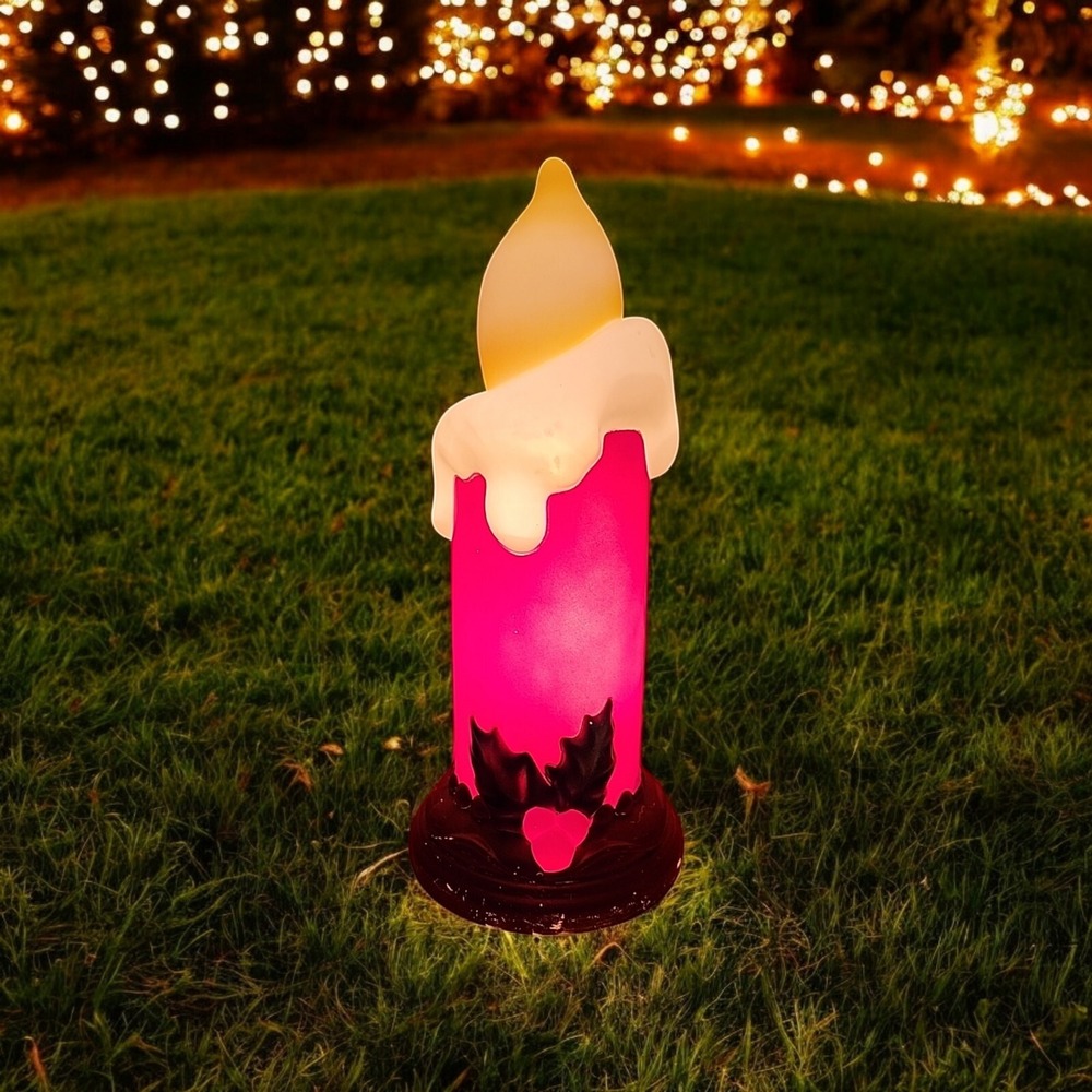 Vtg 24" Candle w Holly Blow Mold Lighted Christmas Yard Decor Pan Asian WORKS